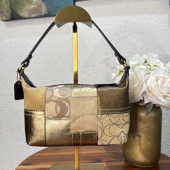 Coach Gold Patchwork Suede Small Purse Handbag - Picture 2 of 15